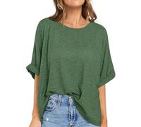 UEU Women Oversized T-Shirt Summer Casual Loose Fit Short Sleeve Basic Tops Workout Gym Tee Shirt, Heather Green, L