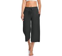 UEU Womens Capri Yoga Pants Summer Wide Leg Loose Casual Cropped Lounge Drawstring Pajama Capris Sweatpants with Pockets, Dark Gray, XXXL