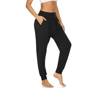 UEU Women's Cozy Yoga Joggers Pants Loose Workout Sweatpants Comfy Lounge Pants with Pockets - Black - Large