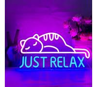 UExnkj-Y Cat Led Neon Sign Just Relax Words Neon Sign Pink Blue Led Signs for Wall Decor Animal Wall Art Neon Light Sign USB Powered for Pet Lover Party Bedroom Birthday Game Room Man Cave Gifts