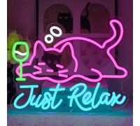 UExnkj-Y Cat Light Sign Just Relax Cat Neon Sign Beer Cat Neon Lights USB Dimmable Drinking Cat Neon Signs for Resturant Living Room Bedroom Kitchen Bar Party Home Store