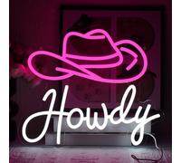 UExnkj-Y Cowboy Hat Neon Sign Howdy Neon Signs Pink White Light Advertising with USB Dimmable Neon Sign for Bedroom, Playroom, Hotel, Bar, Studio, Wall Decoration