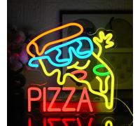 UExnkj-Y Pizza Neon Sign Colorful LED Pizza Neon Lights Wall Decoration Dimmable USB Powered Neon Letters for Pizza Shop Bedroom Restaurant Kitchen Home Party Decoration