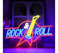 UExnkj-Y Rock Roll Neon Sign Neon Musical Guitar Rock Neon Logo USB Dimmable Neon Light Signs for Bedroom Playroom Music Studio Rock Party