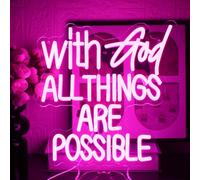 UExnkj-Y With God All Things Are Possible Neon Sign Pink God Wall Decoration LED USB Letter Dimmable for Christmas, Bedroom, Classroom, Party, Wedding, Church
