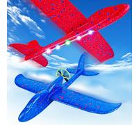 Ueyben 2 Pack Electric Foam Airplane Toy, LED Light Airplanes USB Glider Plane Outdoor Flying Toys Birthday Gifts for 4 5 6 7 8 9 10 Years Old Boys Girls Kids