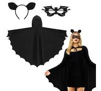 Ueyben Bat Costume, Bat Wings Cloak Cape Bats Onesie with Bats Ears Headband Mask Vampire Dragon Costume for Women Men for Halloween