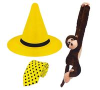 Ueyben Man in the Yellow Hat Costume, World Book Day Costume Yellow Hat with Polka Dot Tie Stuffed Monkey for Men Women for School Reading Party Character Dress Up Halloween Cosplay