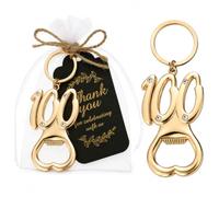 Uezea 100th Birthday Party Favors,25 Pcs Gold Bottle Opener Keychain(100th) | 100 Souvenir Gift Set, Organza Bags & Tags, Gold Finish, Reusable Zinc Alloy, Guest Keepsake, Century Celebration