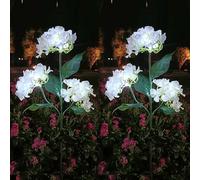 Uezeth 2-Pack Solar Garden LED Flower Lights Decoration, Solar Lights Outdoor Garden Waterproof, Hydrangea Solar Lights,Solar Garden Ornaments for Lawn Patio Porch Flowerbed Pathway (White), ED1295