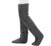 Uezeth SnugglePaws Sock Slippers, Plush Slipper Stockings - Warm and Comfortable Over Knee High Fuzzy Long Socks for Winter Home Sleeping (Grey1)