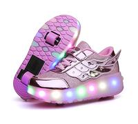 Ufatansy Roller Shoes Girls Boys Sneakers with Wheels Roller Skate Shoes USB Charging LED Light Up Footwear Skates for Beginner Trainers Kids Lightweight Breatheable Shoe, Rose, 6 Big Kid