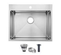 UFaucet 25 Inch Drop In Kitchen Sink, 25x22 Inch Topmount Stainless Steel Single Bowl Bar RV Laundry Utility Outdoor Wet Prep Small Sink with Drain