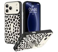 Ufbara Magnetic for iPhone 2026 Pro Case with Finger Hand Strap Kickstand | Compatible with Magsafe, Black Brown Leopard Design Pattern for Women Man Slim Full Camera Protection Shockproof Phone Case