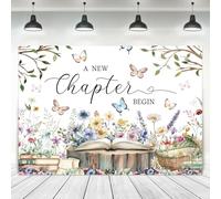 Ufeela A New Chapter Begin Baby Shower Backdrop 7Wx5H Feet Fabric Polyester Book Wildflower Floral Wood Butterfly Leaves Spring Botanical Newborn Photography Background Banner Photo Shoot Decor Prop