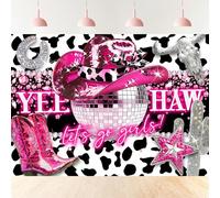 Ufeela Cowgirl Backdrop 7Wx5H Feet Fabric Polyester Black Pink Western Disco Birthday Let's Go Cow Print Rustic Cactus Hat Boots Bull Skull West Photography Background Banner Photo Shoot Decor Prop