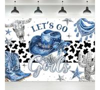 Ufeela Cowgirl Backdrop 7Wx5H Feet Fabric Polyester Girl Western Blue Disco Birthday Let's Go Rustic Cactus Hat Boots Bull Skull Wild West Photography Background Banner Photo Shoot Decor Prop