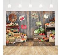 Ufeela Fresh Farm Cake Smash Backdrop 5Wx3H ft Vintage Farmers Market Garden Vegetables Fruit Wood Birthday Baby Shower Feast Photography Backdrop Table Banner Photo Booth Background for Photo Studio