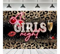 Ufeela Girls Night Backdrop 7Wx5H Feet Fabric Polyester Vintage Leopard Print Red Cherry Lips Neon Champagne Glitter Cheetah Fashion Woman Girly Photography Background Banner Photo Shoot Decor Prop