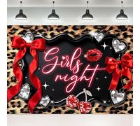 Ufeela Girls Night Red Cherry Backdrop 7Wx5H Feet Fabric Polyester Leopard Print Bow Lips Cheetah Vintage Fashion Glitter Neon Words Women Girly Photography Background Banner Photo Shoot Decor Prop