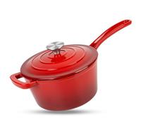 UFEH Enameled Cast Iron 2QT Sauce Pan with Lid, Red, 2 Quarts, Painted, Suitable for Gas, Electric, Ceramic, Induction Stovetops and Oven-Safe up to 500°F