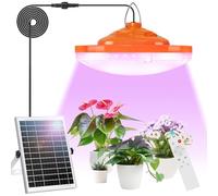 Ufelizor Solar Plant Grow Light Outdoor Indoor Run Day/Night, 96 LED Full Spectrum Solar Hanging Plant Light with Remote Control,16.4FT Cable/USB Charging/Timer for All Stage Plants