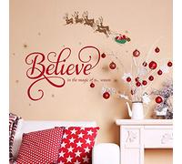 ufengke Believe Quote Wall Stickers Santa Claus Reindeer Snowflakes Window Clings Decal for Showcase Home Decor Merry Christmas Decoration