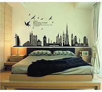 ufengke® Black City Silhouette Cityscape Skyscraper Wall Decals, Living Room Bedroom Removable Wall Stickers Murals