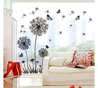 ufengke® Black Dandelions and Butterflies Flying In The Wind Wall Decals, Living Room Bedroom Removable Wall Stickers Murals