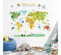 ufengke Cartoon World Map Cute Animal Wall Decals, Children's Room Nursery Removable Wall Stickers Murals
