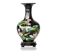 ufengke Chinese Pastel Lotus Paintings Vase,Jing Dezhen Black Small Ceramic Vase,Ideal Decoration for Household,Office,Party