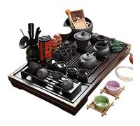ufengke Chinese Yixing Pure Black Zisha Tea Set,Ceramic Kung Fu Purple Clay Tea Set With Wood Tea Tray,For Gift And Household,Office