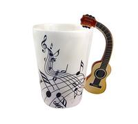 ufengke Coffee Mug, Creative Guitar Handle Personalise Ceramic Tea Cup Musical Notes Design Milk Coffee Cup for Gift Household Office