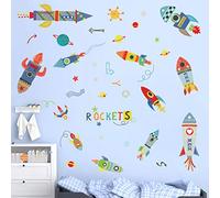 ufengke Colorful Rockets Wall Stickers Outer Space Planets Wall Art Decals Wall Decor for Boys Bedroom Nursery
