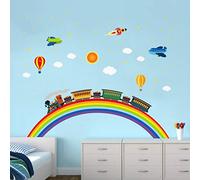 ufengke Rainbow Train Wall Stickers DIY Rocket Airplane Wall Decals Art Decor for Kids Nursery Bedroom Living Room