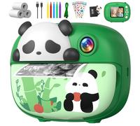 Uffylle Panda Kids Camera Instant Print Photo with 32G Card, 1080P HD Video Instant Cameras Age 3-12, Digital Toddler Camera Toys with Color Pens for DIY 3-12 Year Old Girls Boys Gifts Birthday Green