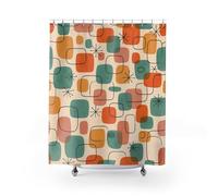 UFGFYTT Mid-Century Modern Shower Curtain Waterproof Washable, Retro Geometric Orange Teal Bath Curtain 138x183cm(WxL) With Hooks, Abstract Vintage Bathroom Decor, Moisture Proof Bathtub Curtains