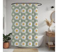 UFGFYTT Sage Green Daisy Shower Curtain Waterproof Washable 88x160cm(WxL), Boho White Floral Decor with Hooks, Fabric Bath Curtain for Humid Rooms