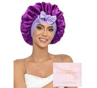 Ufgin 100% Mulberry Silk Bonnet for Sleeping Women Double Layer Silk Hair Bonnet Natural Silk Sleep Cap with Elastic Reversible Hair Wrap, Violet + Wisteria, One Size