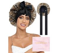 Ufgin 100% Mulberry Silk Bonnet for Sleeping Women Double Layer Silk Hair Bonnet Natural Sleep Cap with Elastic（Black + Leopard）