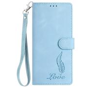 Ufgoszvp for Blackview A85 Case, Shock-Absorption PU Leather Embossed Feather Wallet Cases with Kickstand Card Slots Magnetic Flip Shockproof Phone Case for Blackview A85 light blue