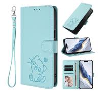 Ufgoszvp for ZTE Blade A76 5G Case, Embossed Cat Shock-Absorption PU Leather Notebook Phone Cases with Kickstand Card Holders Shockproof Flip Protective Cover for ZTE Blade A76 5G mint green