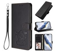 Ufgoszvp for ZTE Blade A76 5G Case, Embossed Cat Shock-Absorption PU Leather Notebook Phone Cases with Kickstand Card Holders Shockproof Flip Protective Cover for ZTE Blade A76 5G black