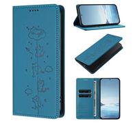Ufgoszvp for ZTE Blade A76 5G Case, Embossed Cat Shockproof PU Leather Notebook Flip Wallet Phone Cases Folio Soft with Stand Card Slots Magnetic Protective Case for ZTE Blade A76 5G lake blue