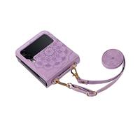 Ufgoszvp Samsung Galaxy Z Flip 4 Case with Hinge Protection, Non-Slip Bottom Shell Embossed Mandala Leather with Removable Strap, Folding Phone Cover for Samsung Galaxy Z Flip 4 5G, Purple