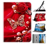 Ufgoszvp Tablet Case for Samsung Galaxy Tab A 8.0 2019 SM-T290/T295, Slim Fit Lightweight Folio Flip PU Leather Protective Pattern Stand Wallet Tablet Case Cover,Butterfly Rose