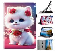 Ufgoszvp Tablet Case for Samsung Galaxy Tab A7 Lite 8.7" 2021 SM-T220/SM-T225, Slim Fit Lightweight Folio Flip PU Leather Protective Pattern Stand Wallet Tablet Case Cover,Roses and cats
