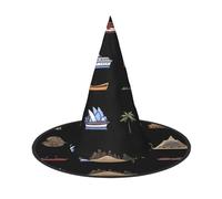 UFhgjjb 1 PC Halloween Witch Hat - Ship Coconut Tree Full Print Witches Decor Party Costume, Cosplay Role Play Festival Carnival Hat