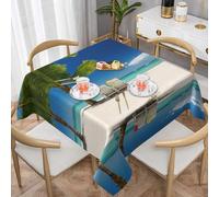 UFhgjjb 60"x60" Square Tablecloth â€“ Perfect for Dining, Kitchen, and Outdoor Events, Beach Palm Tree Chairs Boats Full-Surface Single-Sided Print