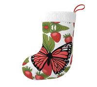 UFhgjjb Butterfly on strawberry Print Christmas Stocking 18 Inches - Holiday Party Decoration, Fireplace Hanging Ornament for Xmas Tree